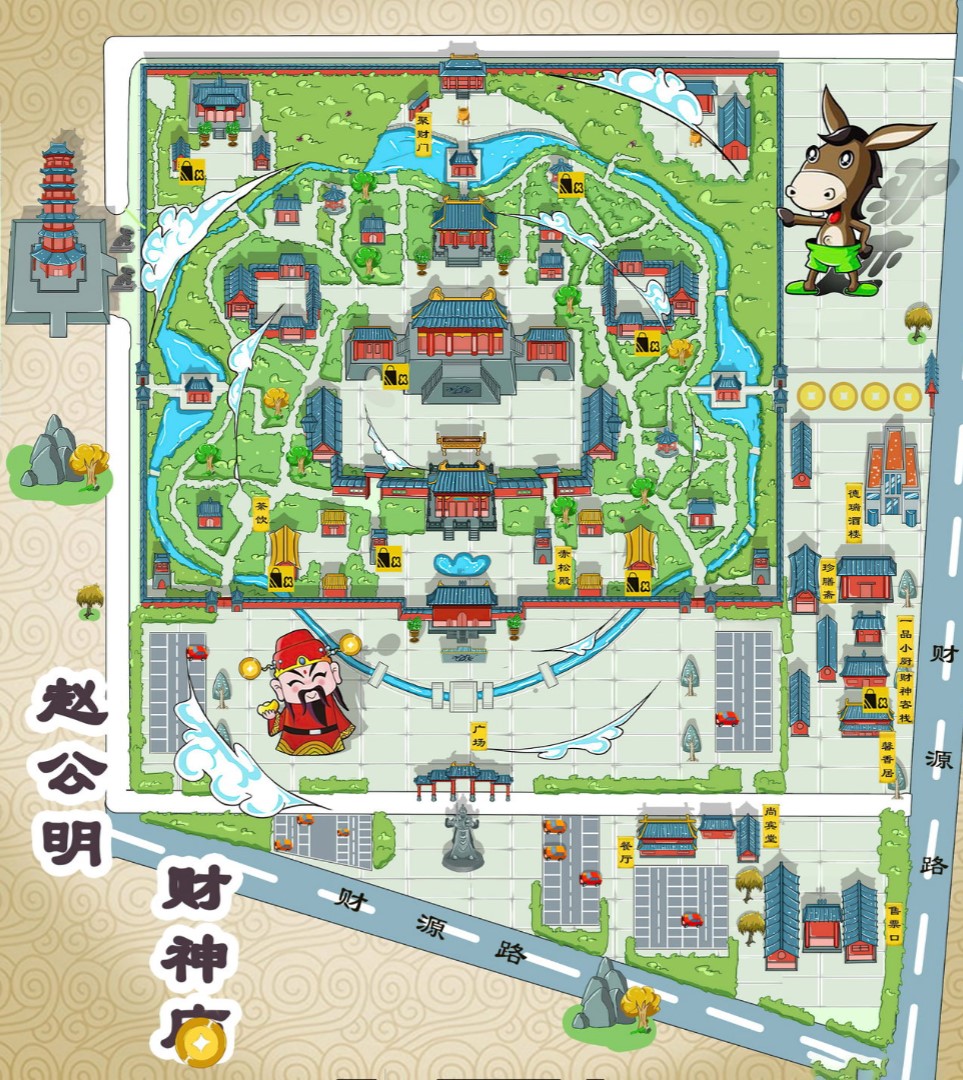 杭锦寺庙类手绘地图